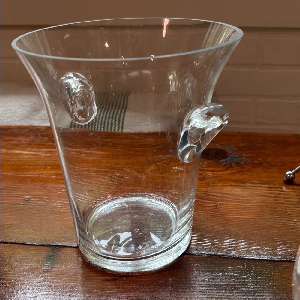 Vintage Glass Godinger Champs Ice Bucket and 4 Silver Rimed Champ Glasses